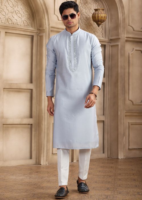 Blue Men Kurta Pajama In Mirror Work