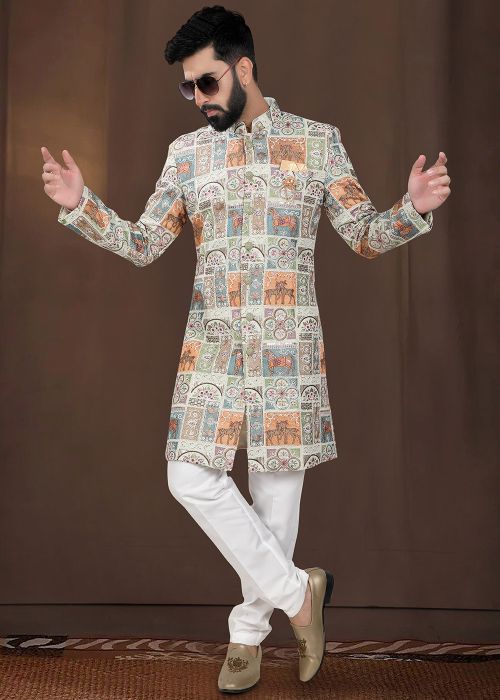 Green Embroidered Indo Western Sherwani
