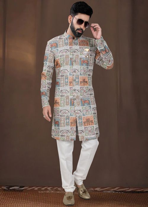 Blue Embroidered Indo Western Sherwani