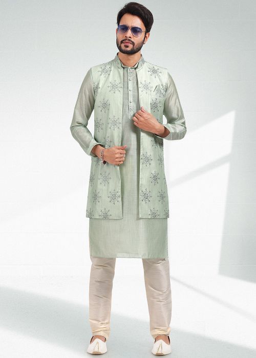 Green Embroidered Indo Western Sherwani