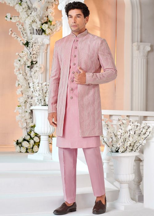 Pink Handwork Embroidered Indo Wester Sherwani