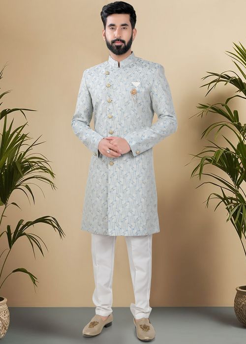 Sky Blue Embellished Indo Western Sherwani