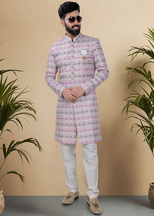 Shaded Pink Embroidered Indo Western Sherwani