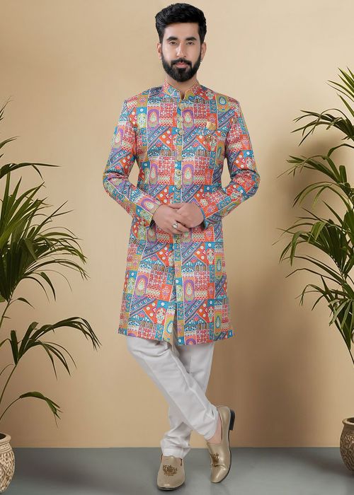 Multicolored Embroidered Indo Western Sherwani