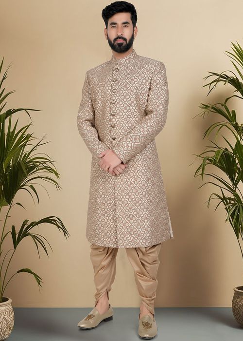 Golden Embroidered Indo Western Sherwani Set