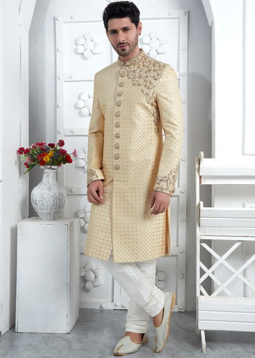 Golden Embroidered Indo Western Sherwani