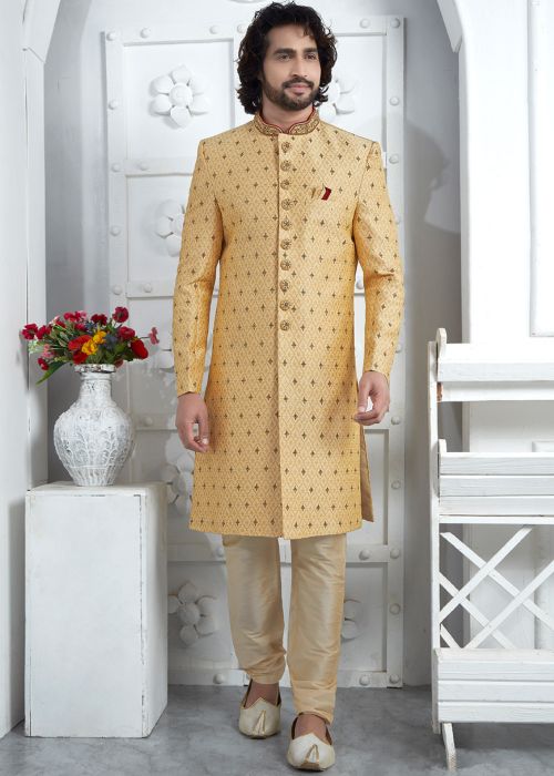 Golden Embroidered Indo Western Sherwani