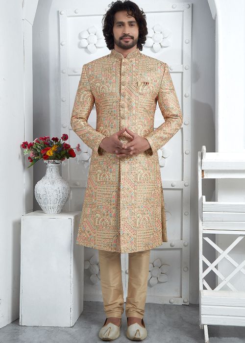 Golden Embroidered Indo Western Sherwani
