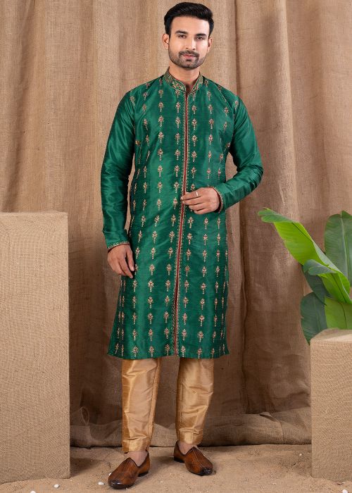 Green Embroidered Indo Western Sherwani Set