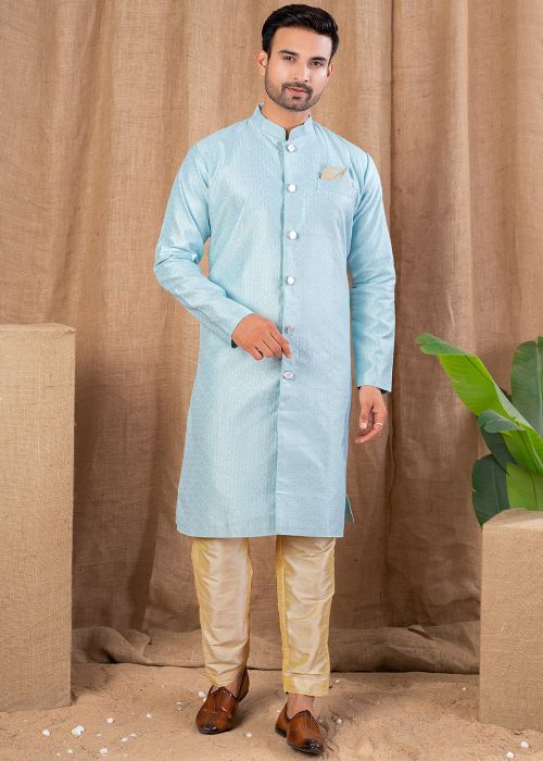 Readymade Blue Men Woven Indo Western Sherwani
