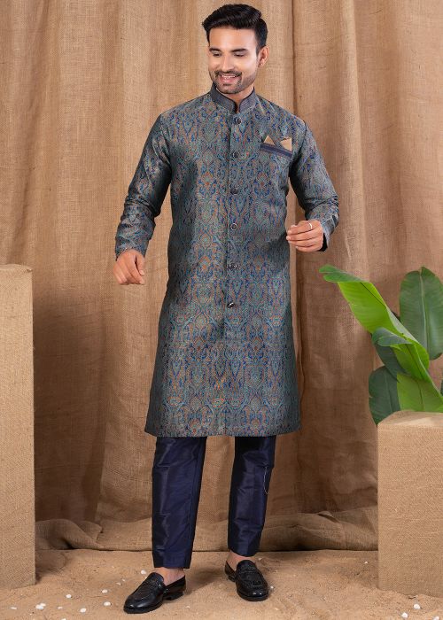 Multicolor Woven Indo Western Sherwani Set