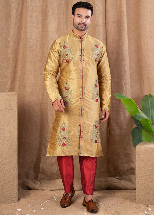 Golden Embroidered Indo Western Sherwani