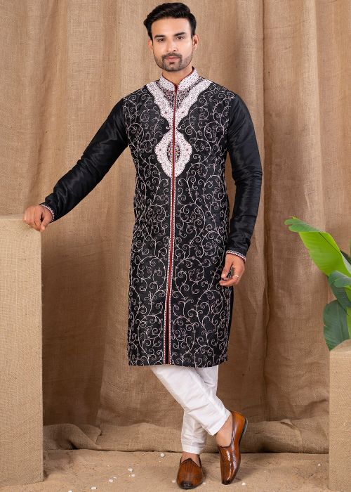 Black Embroidered Men Indo Western Sherwani
