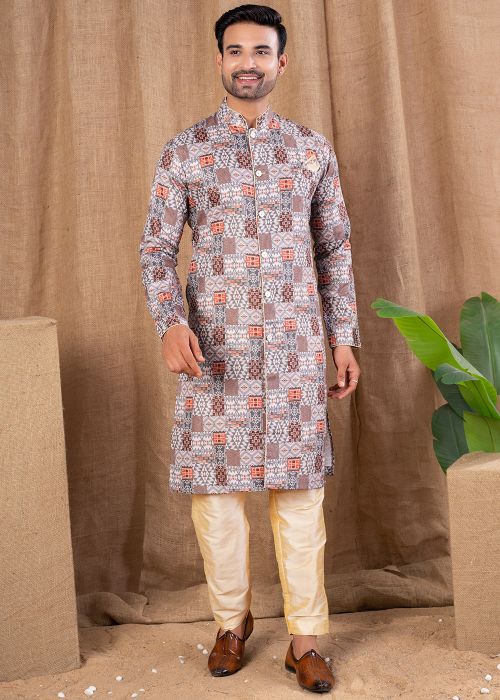 Multicolored Printed Indo Western Sherwani Set