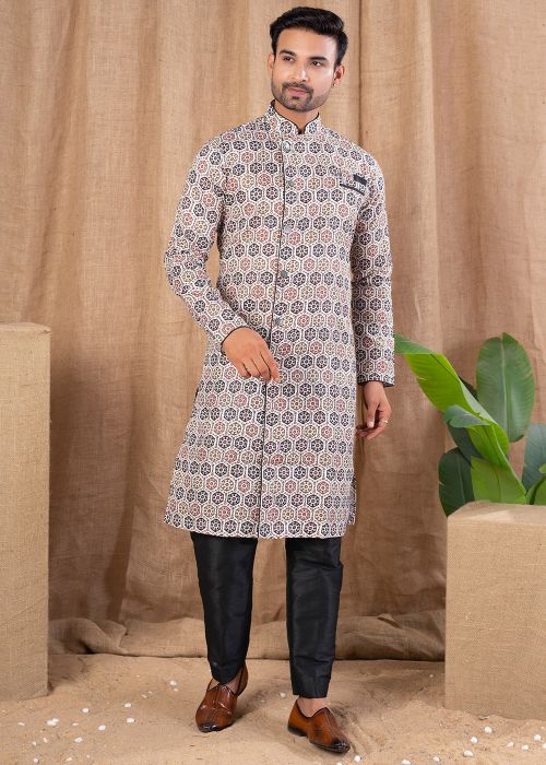 Multicolored Men Printed Indo Western Sherwani