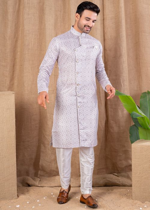 Lavender Printed Men Indo Western Sherwani