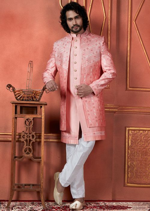 Pink Embellished Indo Western Sherwani Set