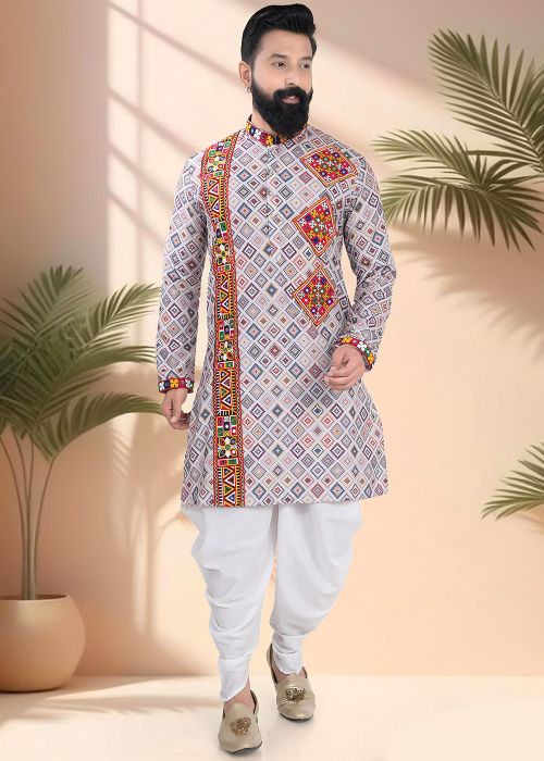 Cream Printed Navrarti Dhoti With Kurta