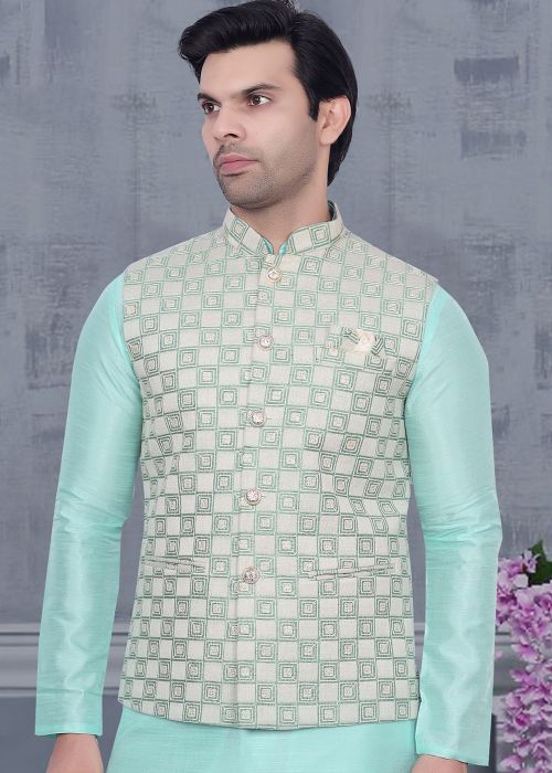Cream Embroidered Men Nehru Jacket