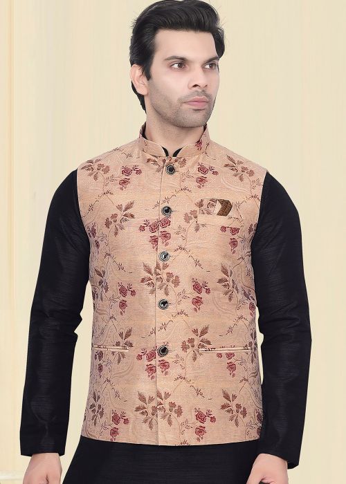 Brown Woven Men Nehru Jacket