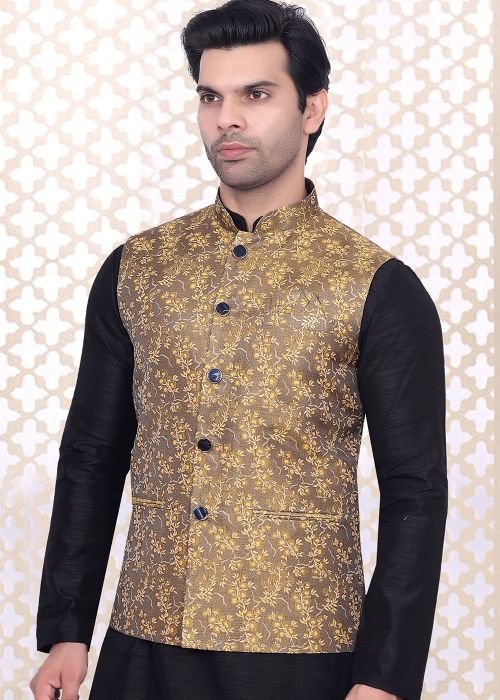 Brown Woven Men Nehru Jacket