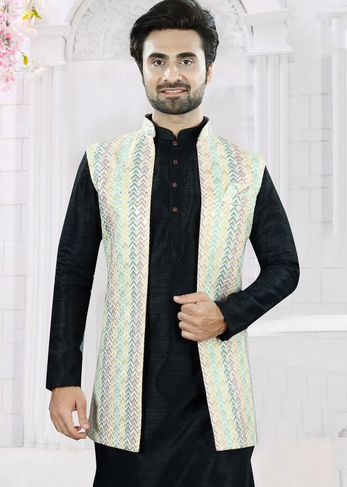 Multicolor Embroidered Men Nehru Jacket