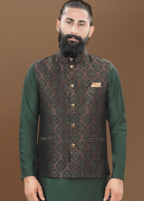Brown Woven Men Nehru Jacket