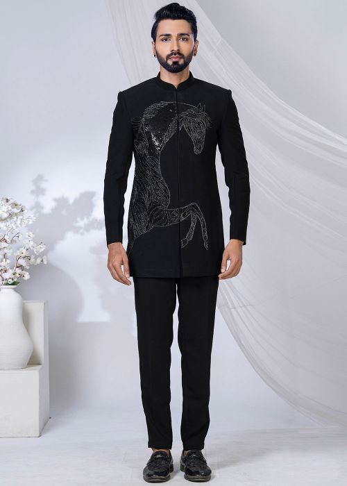 Black Handwork Embellished Bandhgala Jodhpuri Suit