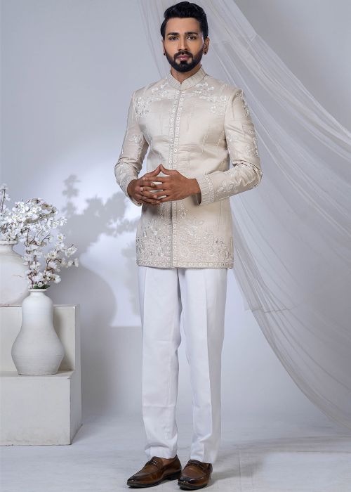 Light Pink Embroidered Bandhgala Jodhpuri Suit