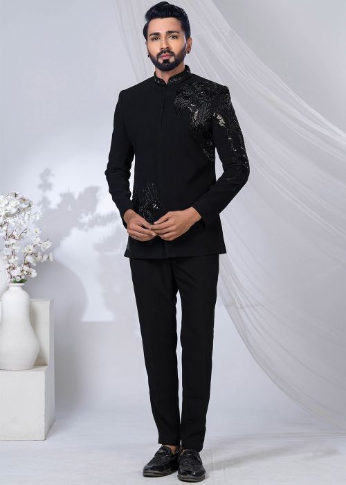Black Embroidered Bandhgala Jodhpuri Suit Set