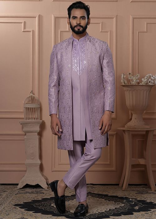 Pink Embroidered Jacketed Indo Western Sherwani