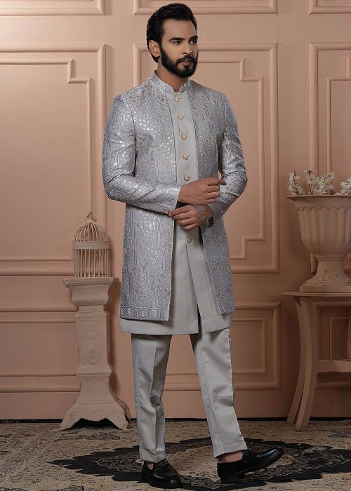 Grey Embellished Indo Western Sherwani set