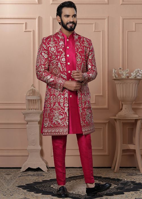 Hot Pink Embellished Indo Western Sherwani