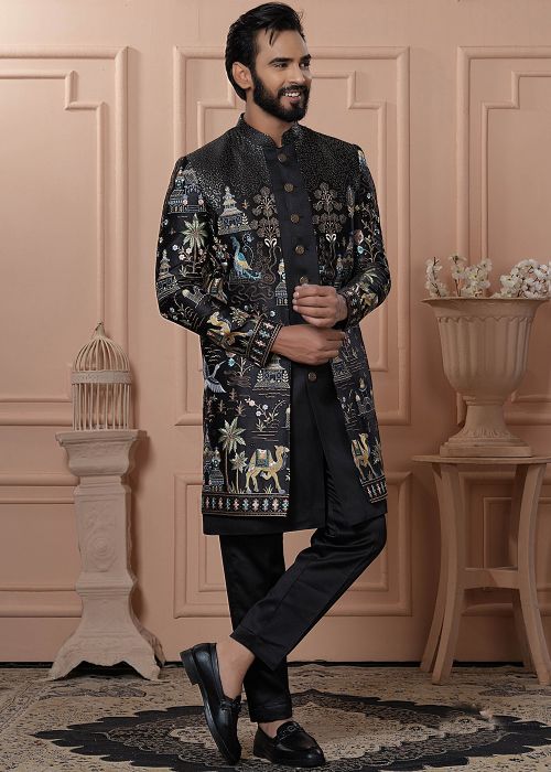 Black Embellished Indo Western Sherwani