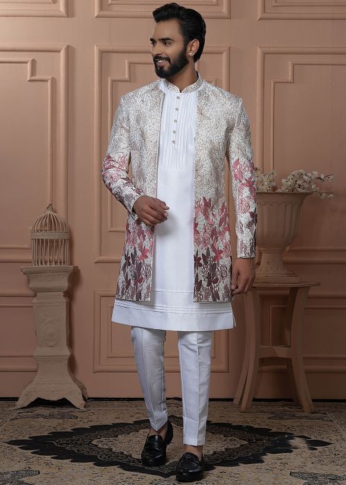 Shaded Cream Embroidered Indo Western Sherwani