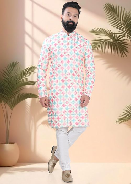 Multicolor Printed Men Kurta Pajama