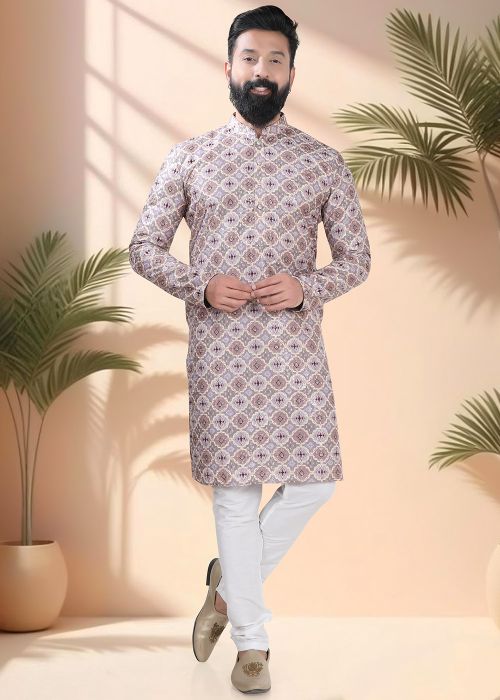 Brown Embroidered Men Kurta Pajama