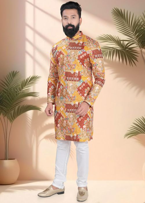 Multicolor Printed Men Kurta Pajama