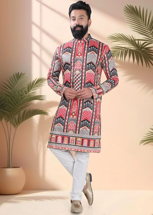 Multicolor Embroidered Men Kurta Pajama