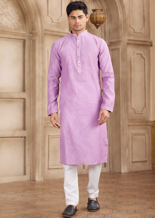 Lavender Art Silk Kurta Pajama With Subtle Weave