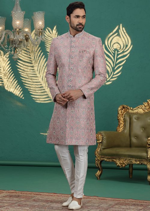 Pink Art Silk Sherwani With Embroidery