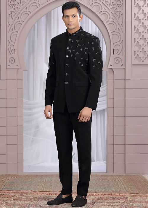 Black Bandhgala Jodhpuri Jacket With Cutbeads Detailing