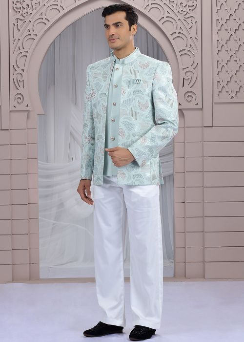 Blue Bandhgala Jodhpuri Jacket With Thread Motifs