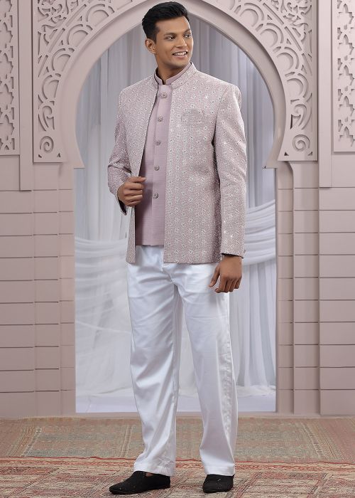 Mauve Pink Bandhgala Jodhpuri Jacket With Embroidery