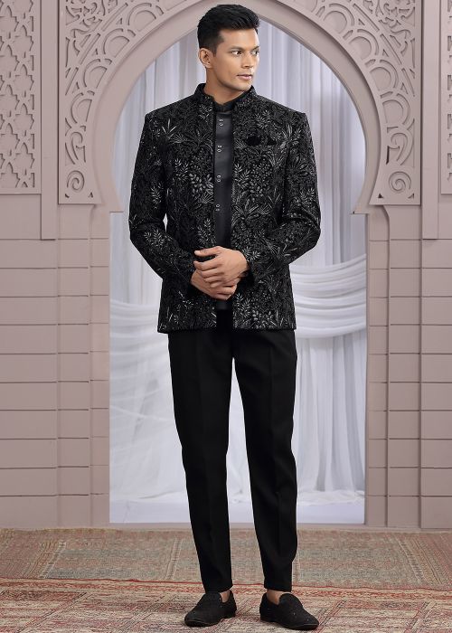 Black Bandhgala Jodhpuri Jacket With Sequin Work