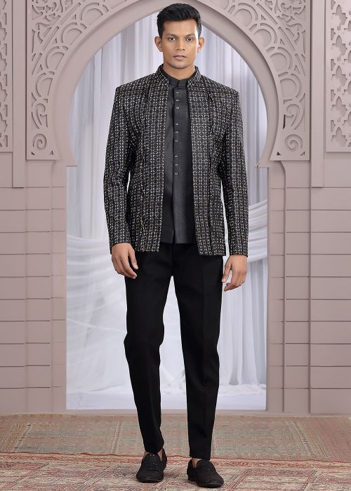 Black Bandhgala Jodhpuri Jacket With Metallic Handwork