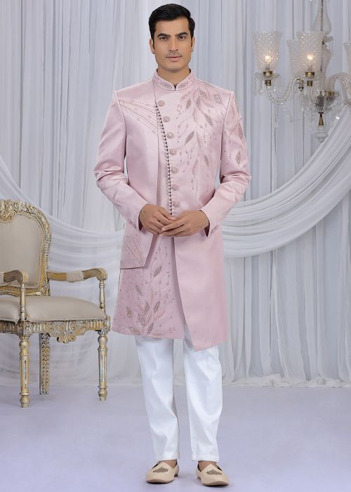 Light Pink Indo Western Sherwani With Handwork Detailing