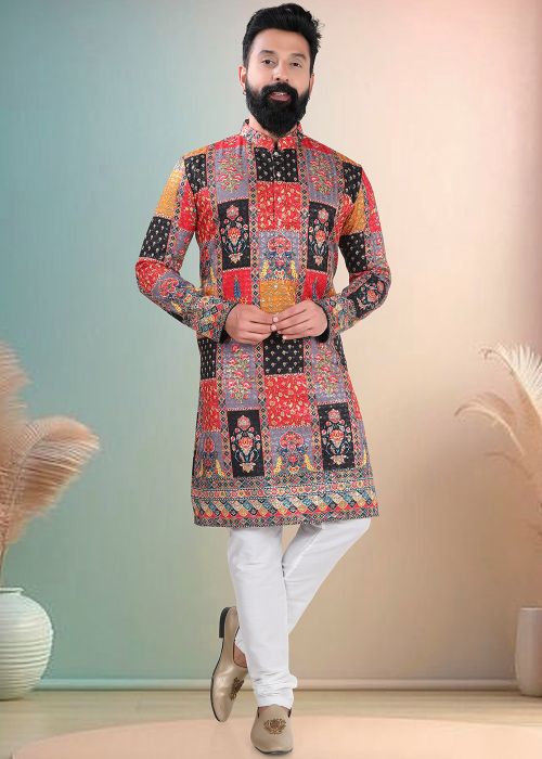 Multicolor Cotton Kurta Pajama With Printed Work