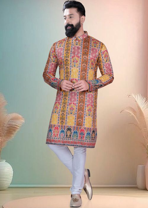 Multicolor Printed Cotton Kurta With Pajama
