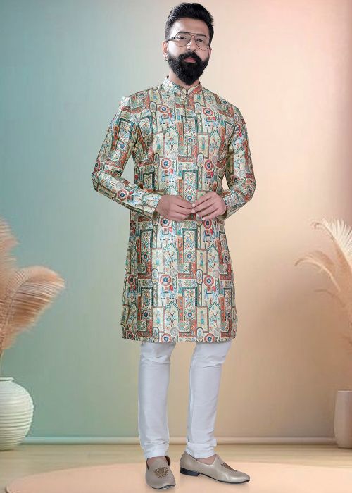 Multicolor Cotton Kurta With White Pajama